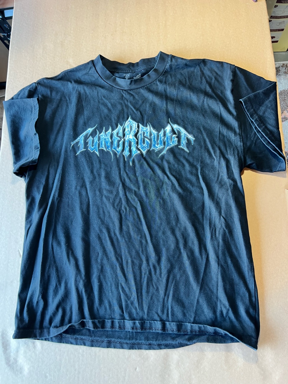 Black Graphic Tee with Blue Metallic Logo - Men's Shirt Tuner Cult brand